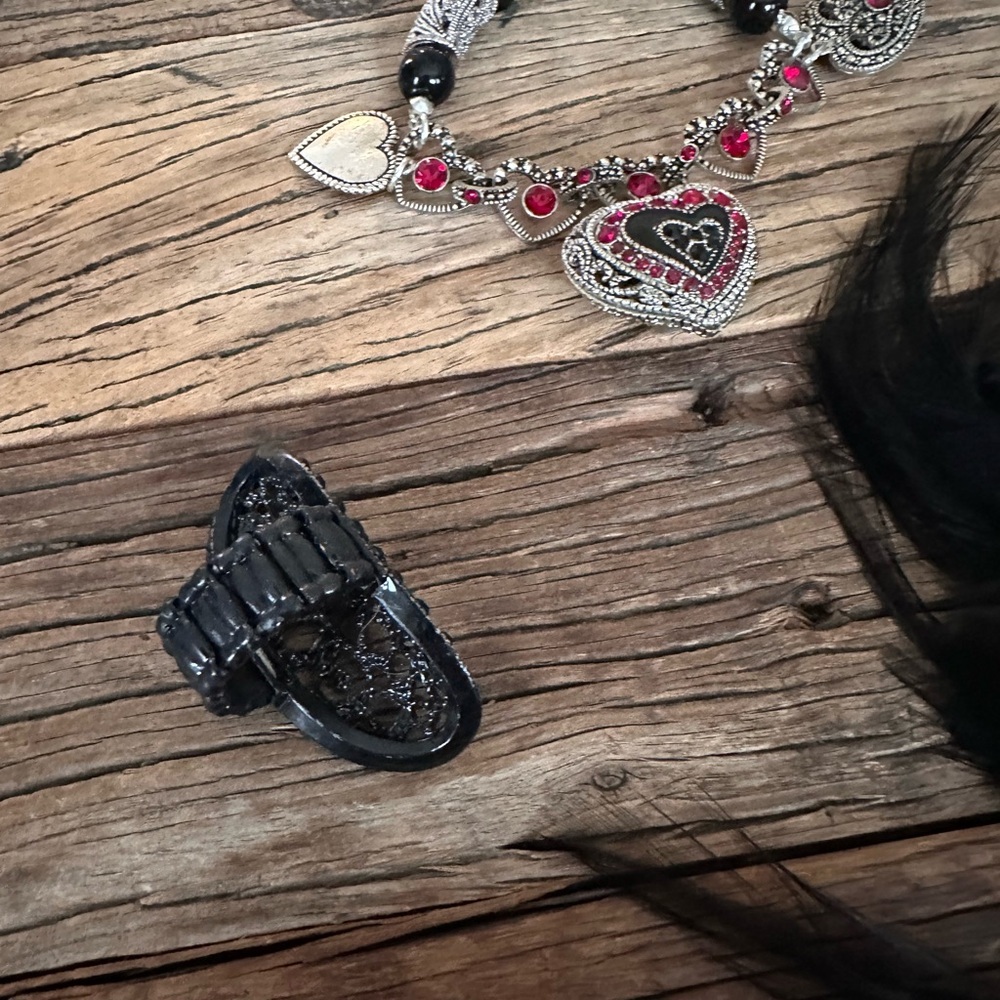 Charming Charlie Black Feather Hair Clip with Jewelry Set - Picture 2 of 3